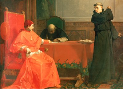 Luther devant le cardinal Cajetan lors de la controverse de ses 95 thèses, 1870 - Ferdinand Wilhelm Pauwels